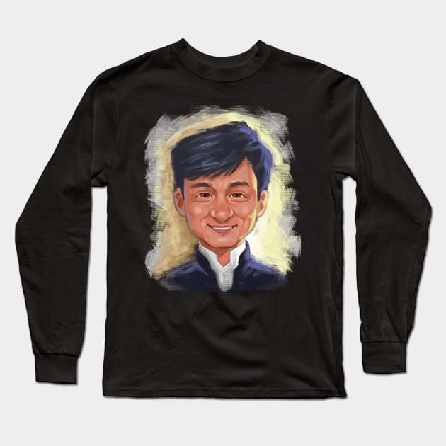 Jackie Chan Digital Painting Long Sleeve T-Shirt by Manlangit Digital Studio